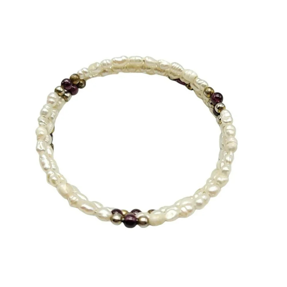 FRESHWATER PEARLS & AMETHYST Gemstone Adjustable Expandable Bracelet B